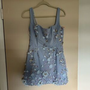 Oh Polly Blue Floral Embellished Mini Dress